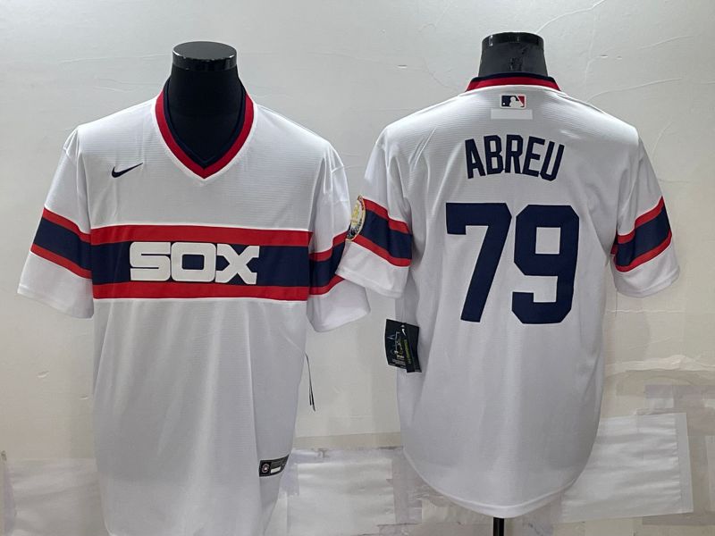 Men Chicago White Sox 79 Abreu White Game Throwback Nike 2022 MLB Jerseys